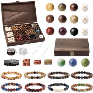 Bracelet Making Kit - 10mm  Wooden Beads with Letters & Stone Beads - 296 count in 16 Colors - DIY  Making Starter Kit Adult Men Women Birthday  Craft