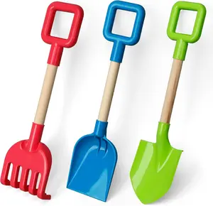 16'' Beach Shovels Sand Spades Garden Tools, Wood Handle ABS Plastic Spade Rake Scoop for Digging Sandbox Gardening Snow Backyard Summer Outdoor 3-Pack, Blue/Green/Red