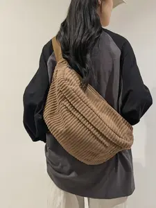 Elegant Corduroy Chest Bag, Simple & Trendy Design, Perfect for School, Commuting, Casual Outings, Lightweight Large Capacity