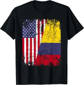 100%cotton COLOMBIAN ROOTS | Half American Flag | COLOMBIA T-Shirt