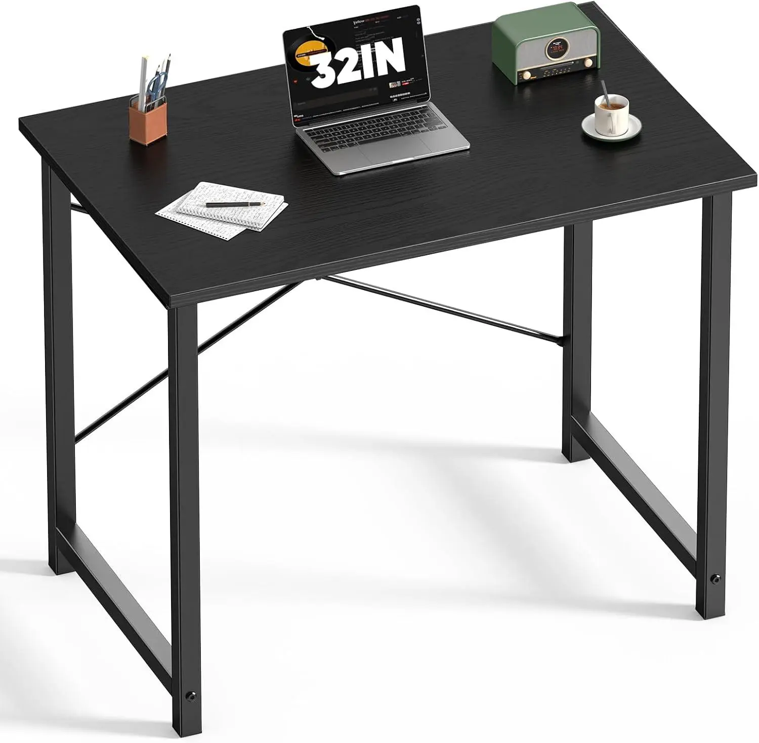 32-inch Small Computer Desk for Home Office - Modern Simple Study Writing Table, Space-Saving Compact Desk Setup with X-Shaped Reinforcement, Sturdy Metal Frame, Easy Adjustable Assembly, Black&White, Ideal for Students