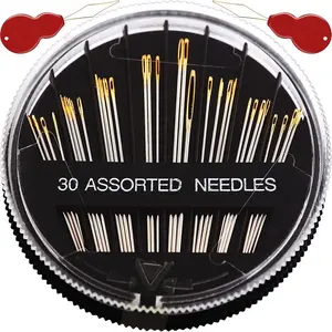 Premium 30/60 Pack Sewing Needles for Hand Sewing Repair with 2 Threaders, 6 Sizes Assorted Large Eye Stitching Needles for Embroidery and Handsewing