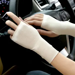 Ice Silk Half-Finger Gloves for Women Summer Thin Cool Breathable Men's Fingerless Elastic Loose Gloves 1 Pair