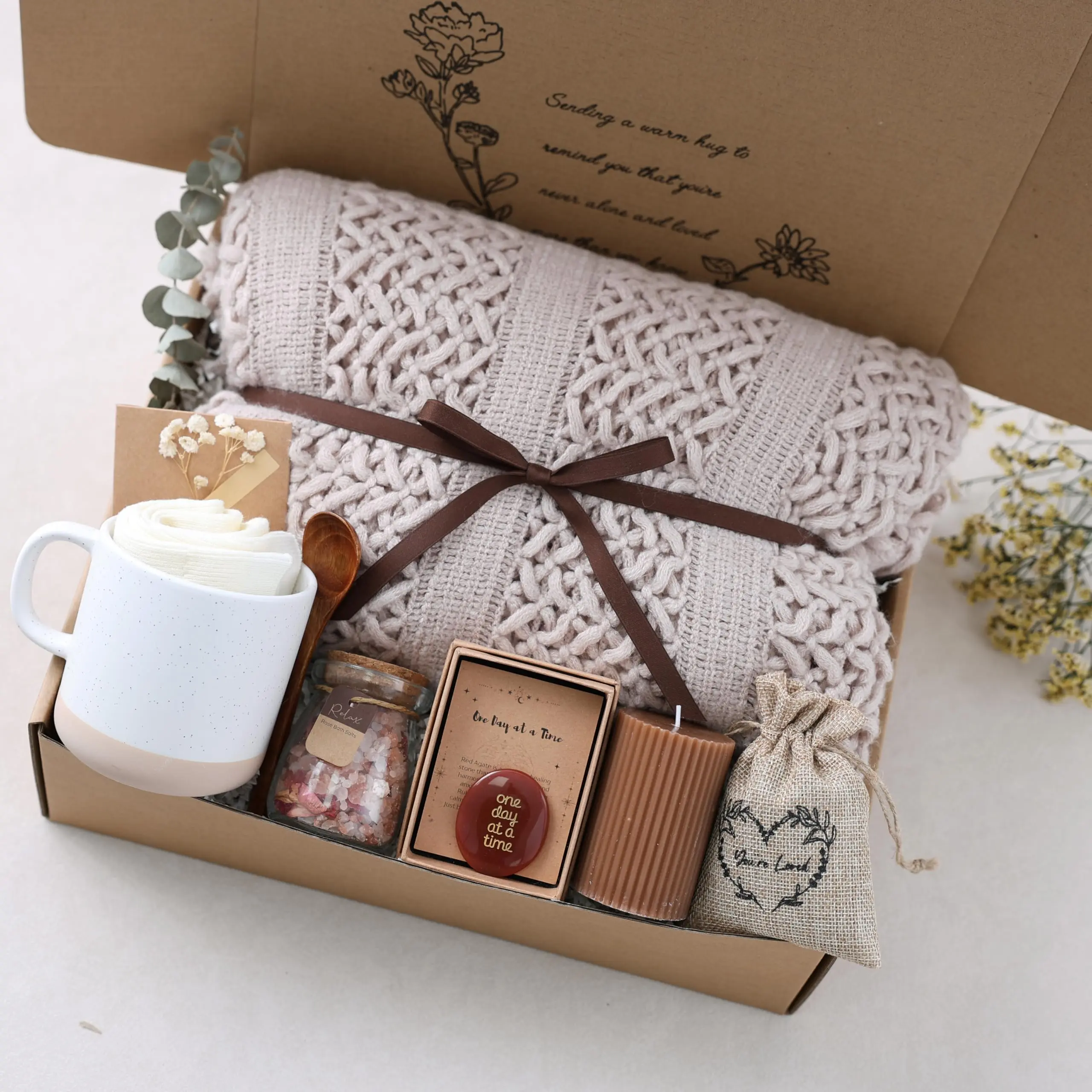 Get Well Soon Gift Baskets for Women - Earth Tone Self Care Package - After Surgery, Sympathy Gifts for Loss of Loved One, Thinking of You/ Mothers Day/ Grief /Bereavement /Miscarriage Gifts for Women