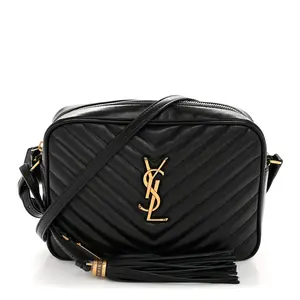 Pre-owned Yves Saint Laurent Leather Crossbody Bags Calfskin Matelasse Monogram Lou Camera Bag Black