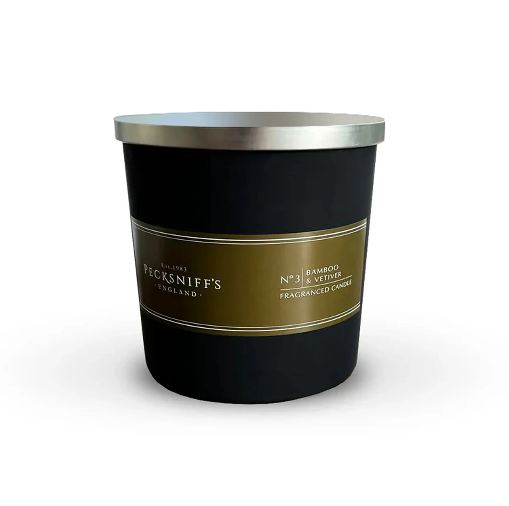 Pecksniffs Black Tall Bamboo and Vetiver Scented Candle | 3 Wicks, 283g/9.9oz