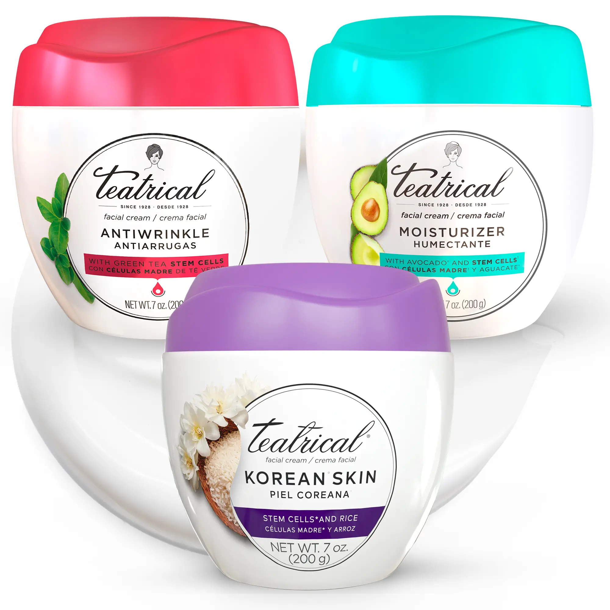 Teatrical Facial Cream Variety Pack (3-Pack) — Antiwrinkle, Moisturizer & Korean Skin Face Creams with Plant Stem Cells, Avocado & Rice, 7 oz Each