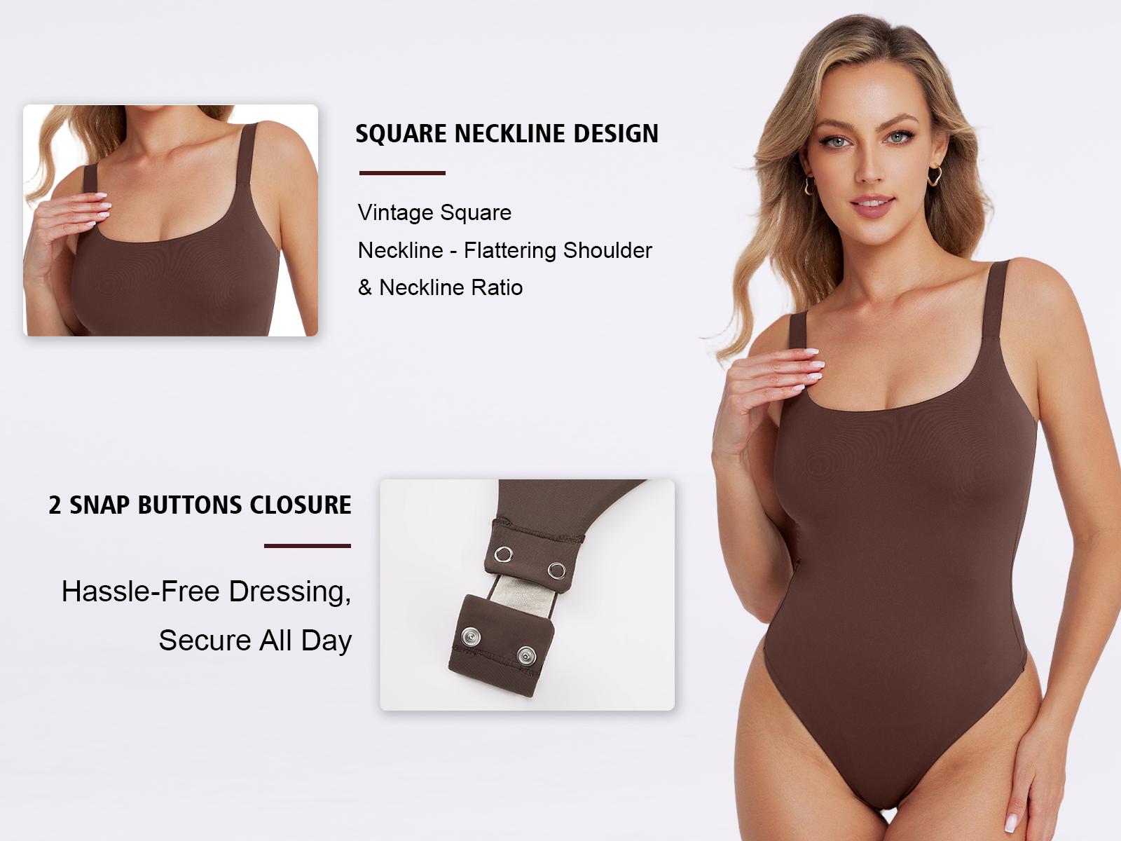 VRCOMFY  Women’s Camisole Bodysuit, Sexy Square Neck Sleeveless Bodysuit, Thong Bodysuit, Sleeveless Backless Ribbed Knit Slim Fit Soft Sexy Going-Out Top