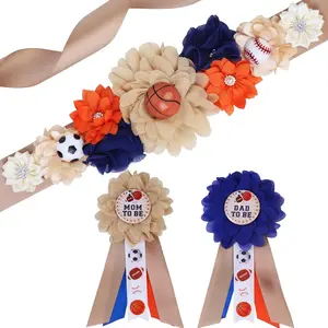 1Set Sport Baby Shower Maternity Sash Kit  Soccer Basketball Baseball Belly Belt and Mom to Be  Dad to Be Corsage Pins New Parents Pregnancy Photo Props Party Supplies