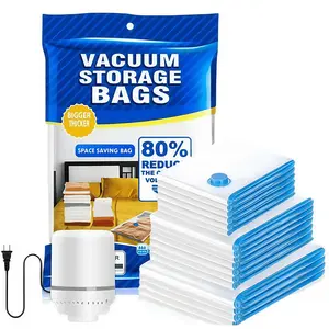 Larger & Thicker 12 Pack Vacuum Storage Bags with Electric Pump 5 Layer Thick Reusable Odor Free Space Saver for Clothes Mattress Blanket Duvets Pillows Comforters Travel Thickened PP Plastic Organizer Sample Bag