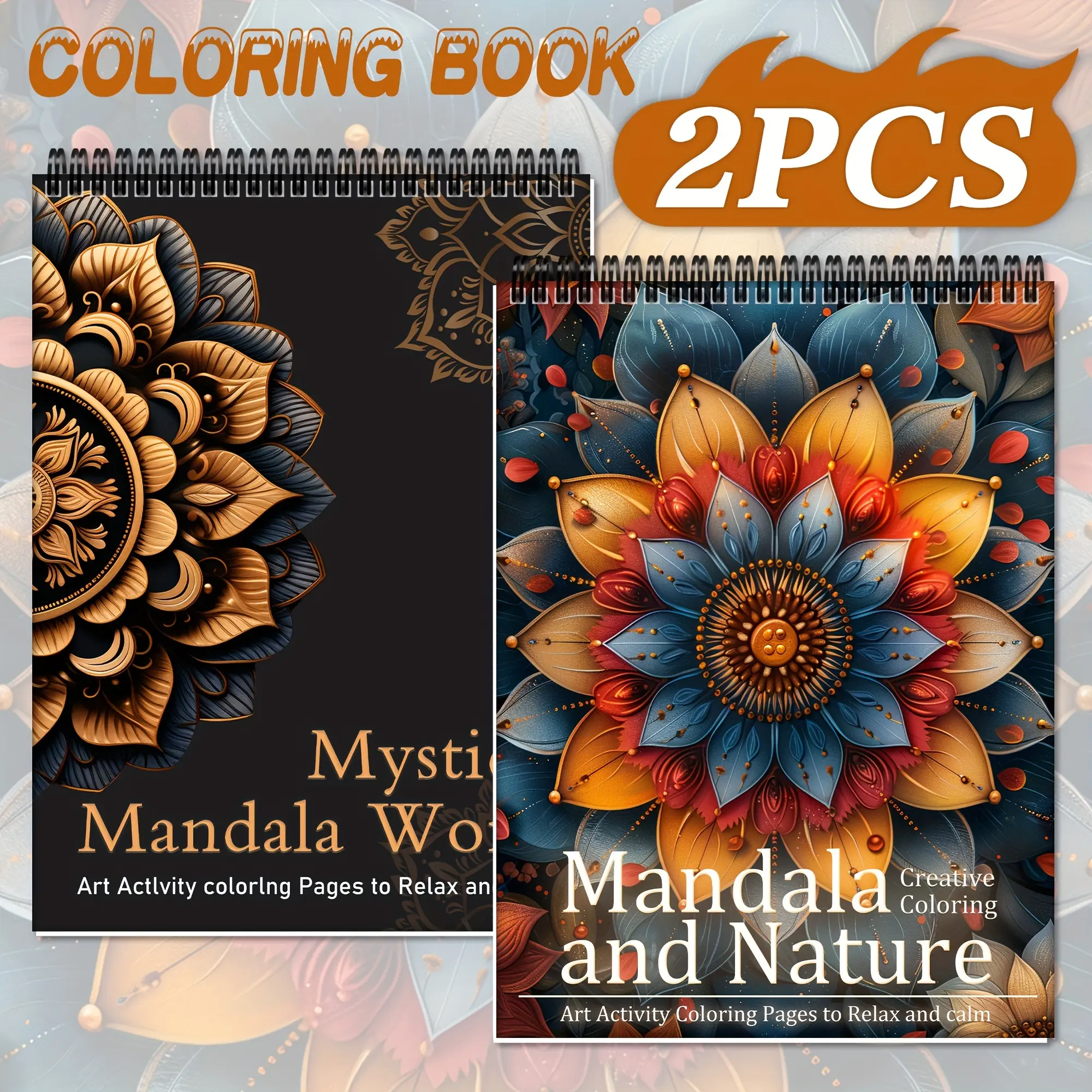 High-Quality Mandala Coloring Book Set - 2 Pack, Themed Coloring Books, Activity Books, Easy & Relaxing Stress Relief for Adults, Exquisite Designs, Thick Pages, Paperback, Perfect for Creativity and Fun, Ideal for Parties & Holidays