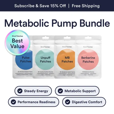 Kind Patches Metabolic Pump Bundle: Pulse Patches + MB Patches + Berberine Patches + Unpuff Patches, Workout Readiness & Daily Movement Support, Steady Release Formula, Metabolic Support, Clean Energy, Balanced Gut, Digestive Health, Natural Ingredients