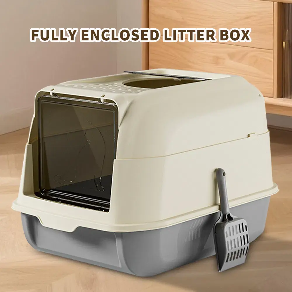 Fully Enclosed Double Door Cat Litter Box - Spacious Interior for Easy Turning Without Cramping, Smooth Entry & Exit to Prevent Cat Jamming, Easy Litter Adding and Cleaning free scoop