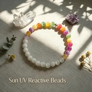 【Summer Special 】 Rainbow Bead Bracelet — UV-Reactive Couple's Bracelet — Multicolored Color-Changing Bracelet — Bohemian-Style Dopamine Summer Accessories shiny