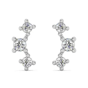 1/5Ct TW 3-Stone Diamond Crawler Earrings 14k Gold Studs Lab Grown 1/3" Tall