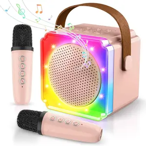 Portable Multifunction Karaoke Machine with 2 Wireless Microphones, USB Rechargeable Handheld KTV Smart Karaoke Toy with 5 Magic Sound Effects, Suitable for Home, Party, Festival