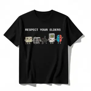 Funny "Respect Your Elders" Retro Gamer T-Shirt. Nostalgic 90s Pixel Art Controller Graphic Tee.  oversize Trend  Gift for Him Her Unisex Cotton Top