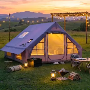 SENLEETO 6-8 Person Luxury Inflatable Glamping Cabin Tent - 4-Season Heavy-Duty 420D Sturdy Tents, A/C Port, Windproof Foldable Pop-Up Camping Design