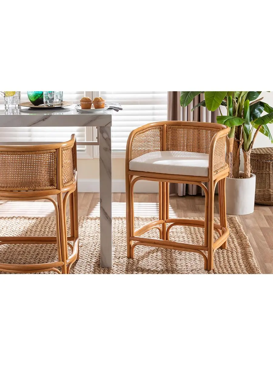 bali & pari 193271469505 Ania Natural Rattan Counter Stool - Light Honey