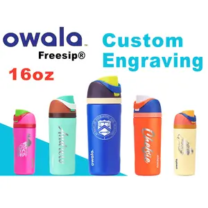 Owala Freesip 16oz Personalized Stainless Steel Water Bottle with Laser Engraving Customization & Reusable Straw for Sports - BPA-Free Vacuum Insulated Leak-Resistant 24-Hour Cold Retention