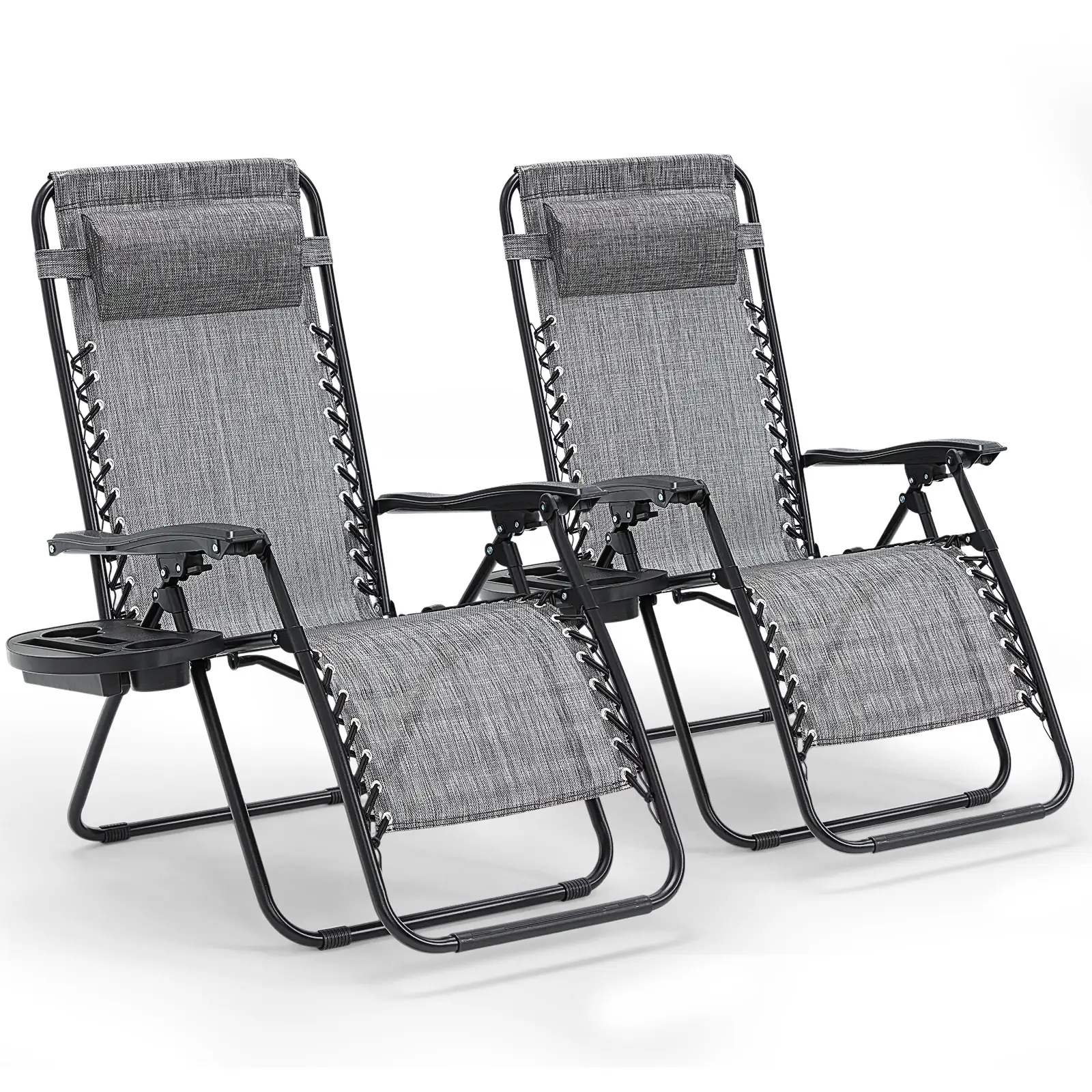 【FathersDayGift】Zero Gravity Chairs Set of 2, Reclining Camping Chair with Adjustable Pillow and Cup Holder Trays, Reclining Folding Outdoor Chairs fo