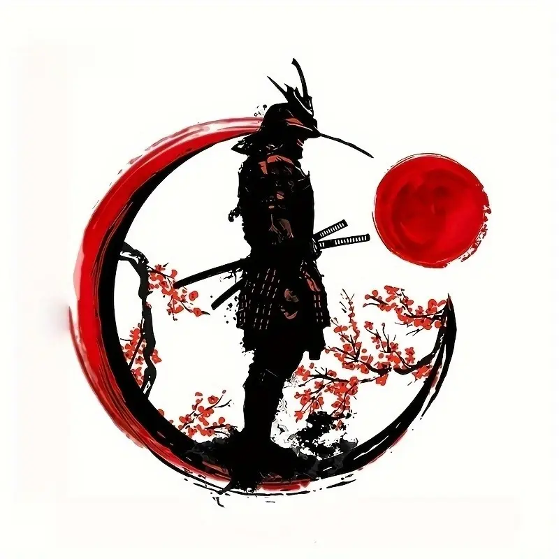 1PC its decor spots of commute personality vehicles, during morning rush traffic, this red-black ink wash samurai sticker eases commute dullness, letting ordinary cars show “Japanese-style zen samurai culture attitude Car Stickers
