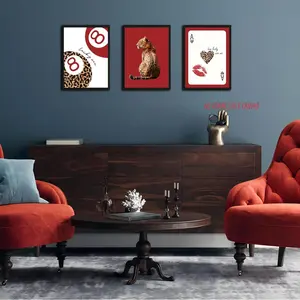 3-Piece Set, Fashionable Leopard Print Design Wall Art, Red Avant-Garde Academic Cheetah Decorative Painting, Lucky 8 Aesthetic Room Decor, Perfect for Girls' Bedrooms, Apartments, Dorm Rooms, 2D Frameless
