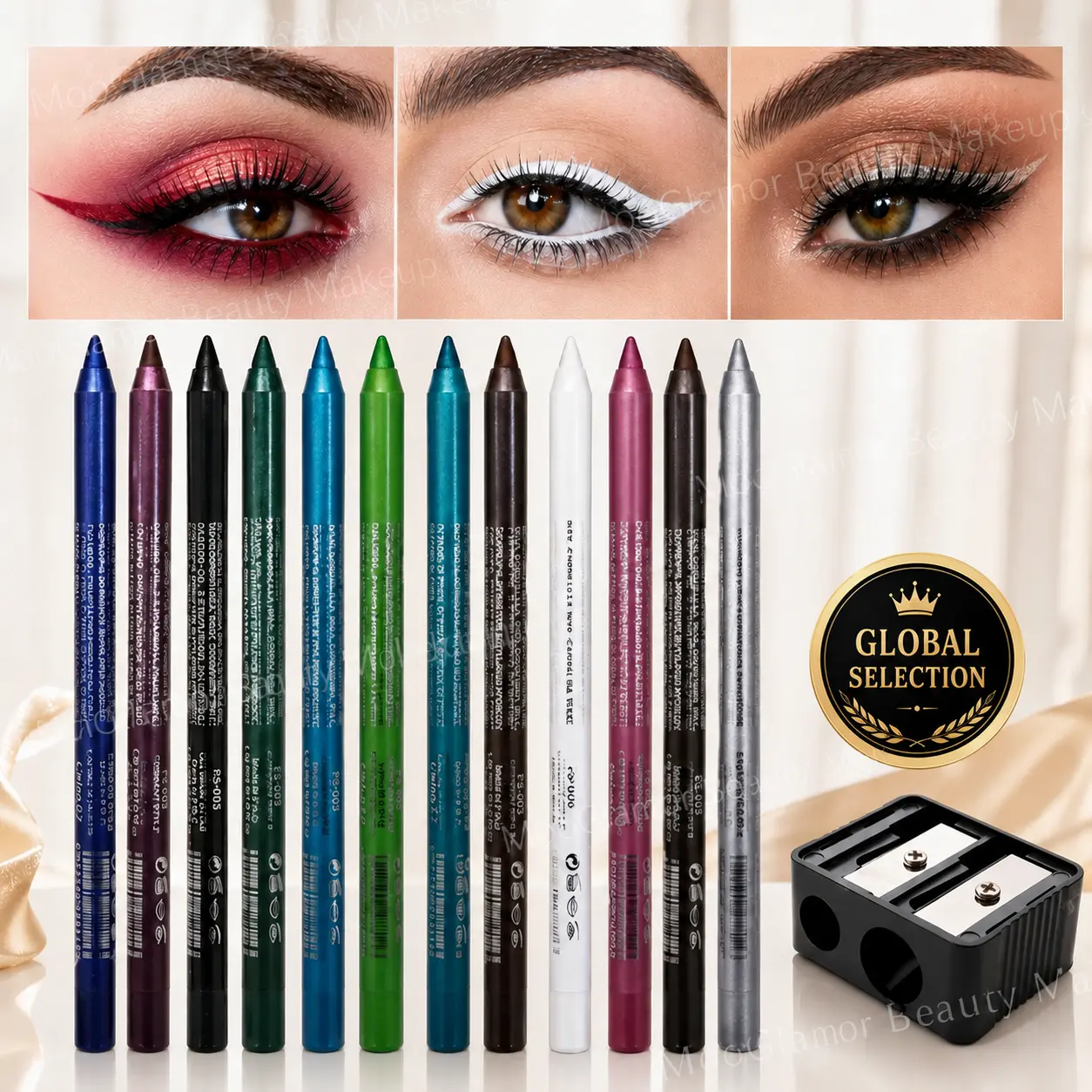 12Pcs Smooth Eyeliner Pencil With Sharpener Set Long Lasting Matte Waterproof Non Easy Fade Eyeshadow Pens Shine Pearl Smoky Punk Freckle Eye Makeup Pen Cosmetic
