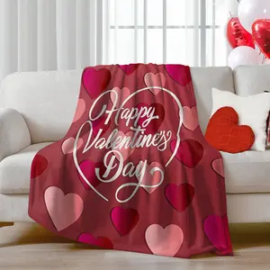 Romantic Heart Blanket Valentine's Day Gift Love Pattern Flannel Fleece Throw Pink Red Aesthetic Room Decor Soft Warm Plush Cozy Bedding Couch Sofa Living Bedroom