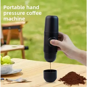 Portable hand-operated espresso machine for home and outdoor camping use