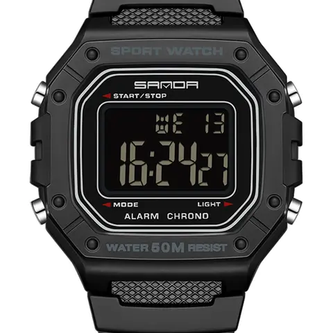 Men's Sporty Waterproof Wrist Watch with LED Digital Display, Rectangular Dial Quartz Movement Watch with Resin Case, Luminous Waterproof Watch, Waterproof Quartz Wristwatch