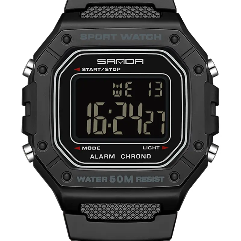 Men's Sporty Waterproof Wrist Watch with LED Digital Display, Rectangular Dial Quartz Movement Watch with Resin Case, Luminous Waterproof Watch, Waterproof Quartz Wristwatch
