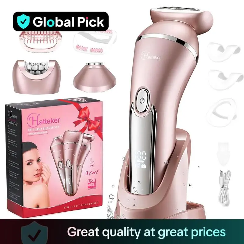 Bikini, Underarm & Inner Thigh Trimming, Comfort  electric shaver for  women,Hatteker 3 in 1 Women's Electric Shaver, Portable Electric Hair Shaver for Arms Legs Body Hair Trimming,USB Charging Gentle Hair Trimmer with Replacement Heads,Body Care Products