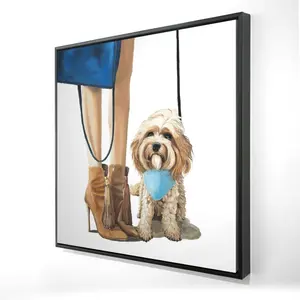 Begin Home Decor 2081-3636-FA45 36 x 36 in. Fashionable Cavoodle Dog - Beige Framed Canvas Home Decor
