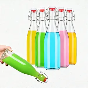 16.9 Oz Vanilla Bean Bottle Set (6 Pack), Ideal for Beverage, Kombucha, Kefir, Soda, Juice, Tea, Sealed Lids Included, Reusable