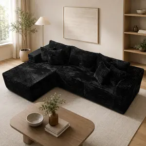 POUUIN 108-in Boneless Sectional Couch with Ottoman - Ultra-Soft Plush Corduroy, High-Resilient Foam, No-Assembly Free Combination, Fixed Arms, Pet-Friendly Modern Indoor Furniture for Living Room Lounge