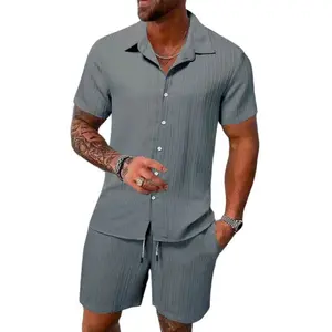 Summer Men's Shirt Casual Loose Short Sleeve Shorts Beach Suit
