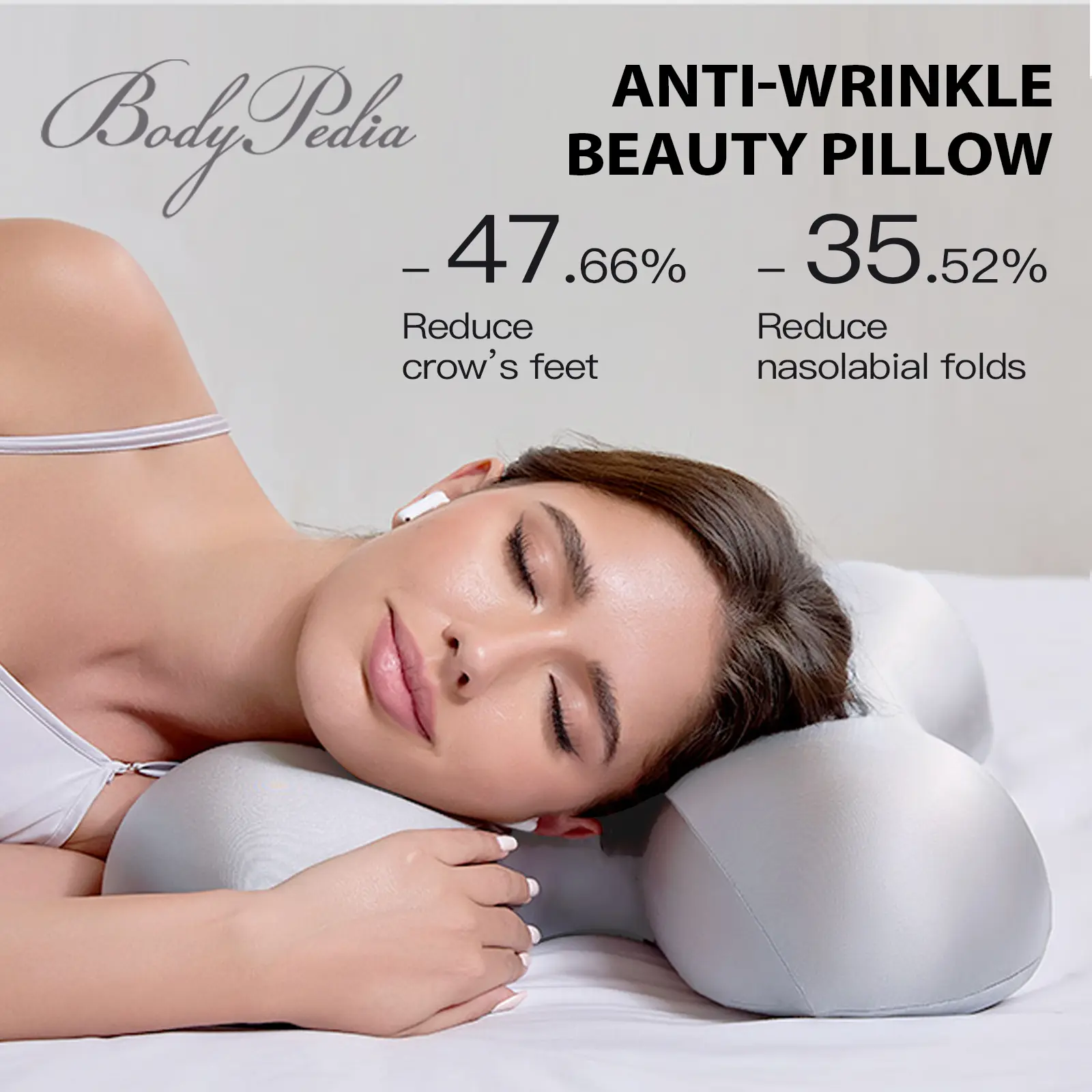 BodyPedia Radiant Silver Beauty Pillow - Supportive&Ergonomic Memory Foam Pillow with Anti-Wrinkle Design,, Mellow Cloud Pillow, Soft Support, Neck Pain Relief,Odorless Material, Everyday Comfort, Pillow for Sleeping
