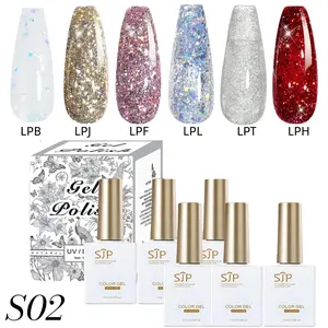 Christmas 15ML Reflective Glitter Gel Nail Polish Set, Includes 6 Colors, Pink Silver Red White Gold Blue,, DIY Home Manicure, UV Light Gel