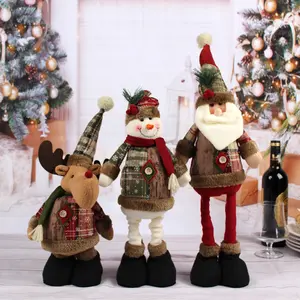 Christmas telescopic doll, decorative Santa Claus and snowman standing long-legged plush doll figurine, winter desktop decoration, Christmas gift