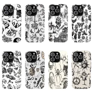 Black & White Tattoo - Halloween Phone Case | Old School | Suitable for iPhone 17/16/15/14/13/12/11 Pro Max/Plus and  Samsung Galaxy S23FE/22/23/24/25 Cellphone Shockproof
