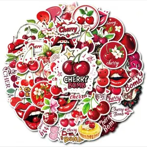 Cherry Design Decorative Stickers Batch of 6 stickers with Various Cherry-themed Graphics and Text