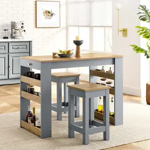 Galley 3-Piece Kitchen Island and Stool Set in Oak Gray