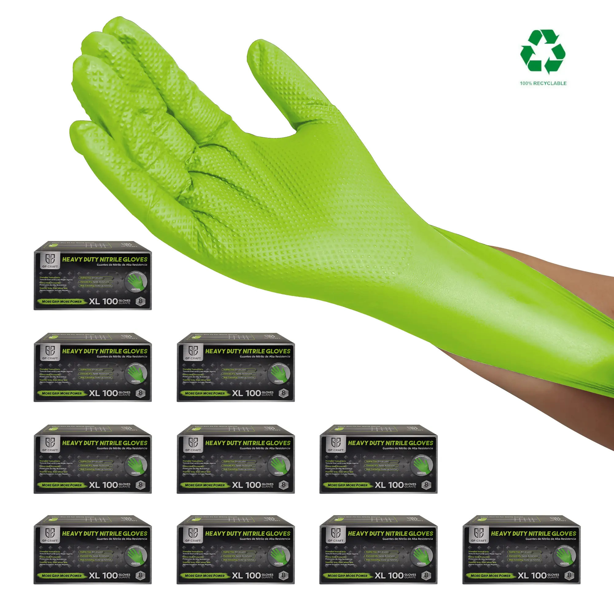 GP Craft 8Mil Green Color Diamond Textured Gloves for Automotive Plumbing & Hand Protection  Box Cleaning Industrial Cover  reusable   remover  room house  bathroom  pet hair  home essentials