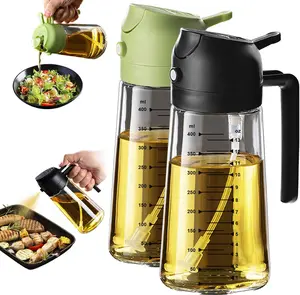 2Pcs Glass Oil Sprayer for Cooking 16oz/470ml, Kitchen Gadget for Air Fryer, Salad, BBQ, Frying (Black+Green)
