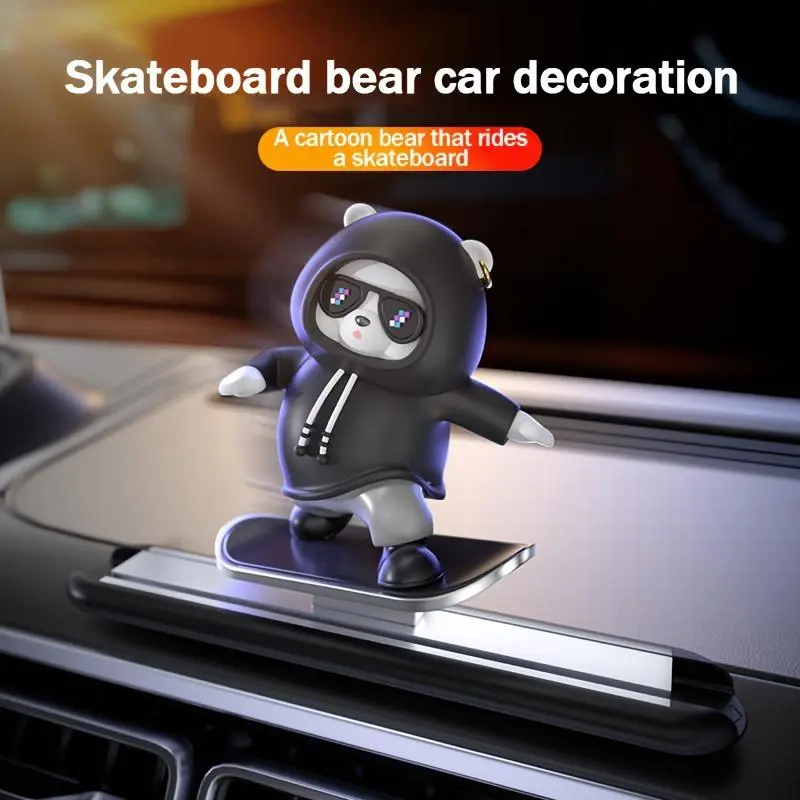 Car Center Console Ornaments Mini Skateboard Bear Car Decoration Interior Accessories Cute Doll Car Dashboard Decoration Multi