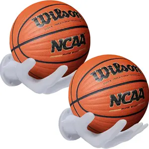 2PCS Hand Sculpture Ball Holder Wall Mount Art Decor Stand Storage Rack, Organizer Display Case Man Cave for Football Soccer Volleyball Gift Ideas for Men Boys