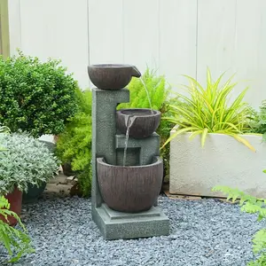 Tankana Outdoor Freestanding Fountain Waterfall with LED Lights 27 Tall Garden Water Feature Two Tier Cascading Durable Resin Construction Low Voltage 120V with US Plug for Patio Yard Deck Porch Elegant Landscape Decoration