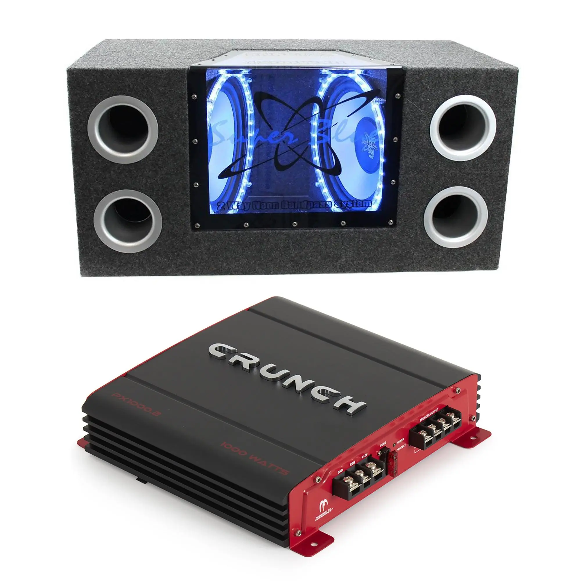 Pyramid BNPS102 10" 1000W Subwoofers Bandpass Box and PX-1000.2 1000W 2 Ch Amp Pyramid BNPS102 10" 1000W Subwoofers Bandpass Box and PX-1000.2 1000W 2 Ch Amp