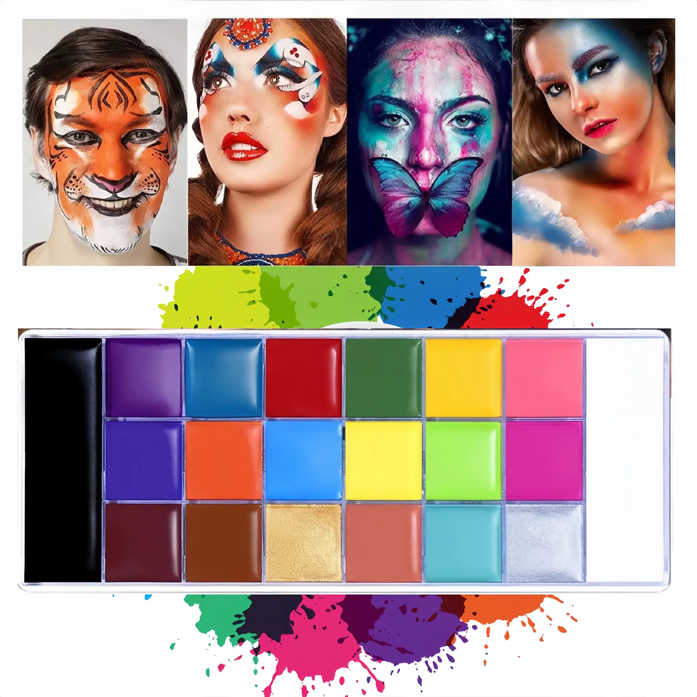 20 Color Oil Paint Set & 10 Brushes, Creative Face Painting Kit, Face Paint Palette, Party Supplies for Festivals Weddings Christmas Halloween